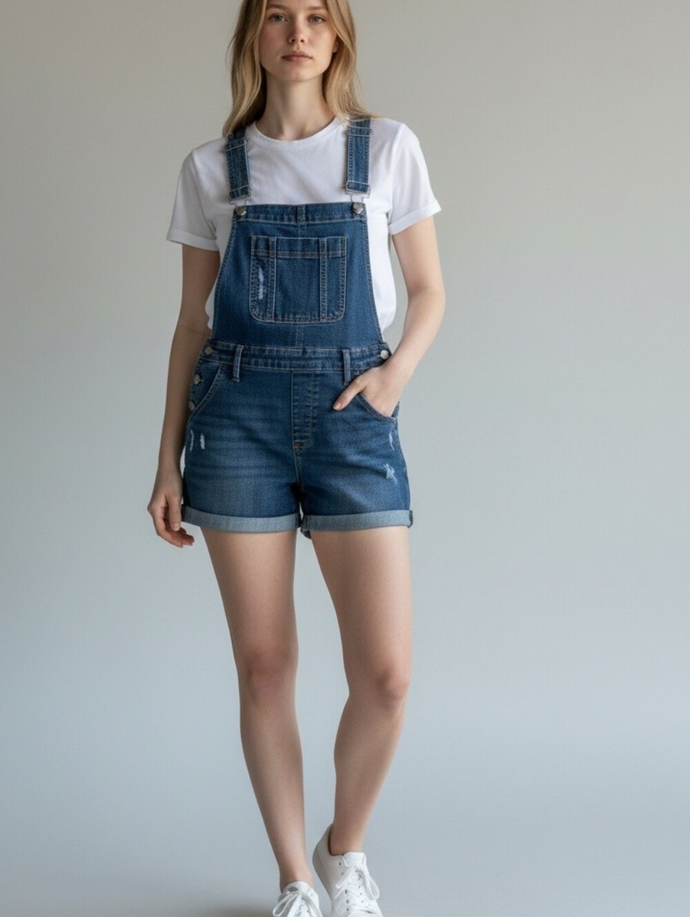 Judy Blue Denim Overalls Shorts Jean Size Large Distressed